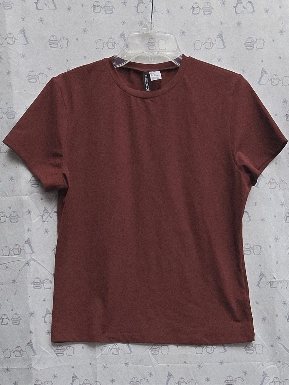 Divided Burgundy Fitted T-shirt, Soft Cotton- modal blend Crewneck. Size XL